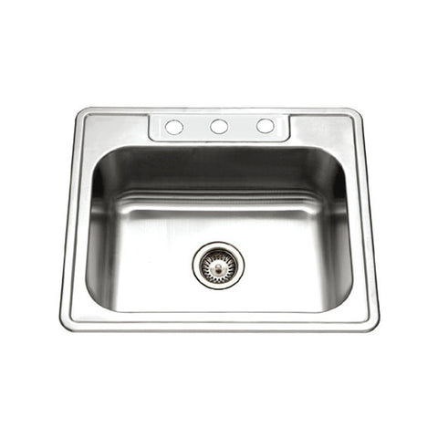 Houzer 25" Stainless Steel Topmount Single Bowl Kitchen Sink, 20 Gauge, 2522-8BS3-1