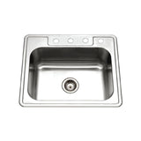 Houzer 25" Stainless Steel Topmount Single Bowl Kitchen Sink, 20 Gauge, 2522-8BS4-1