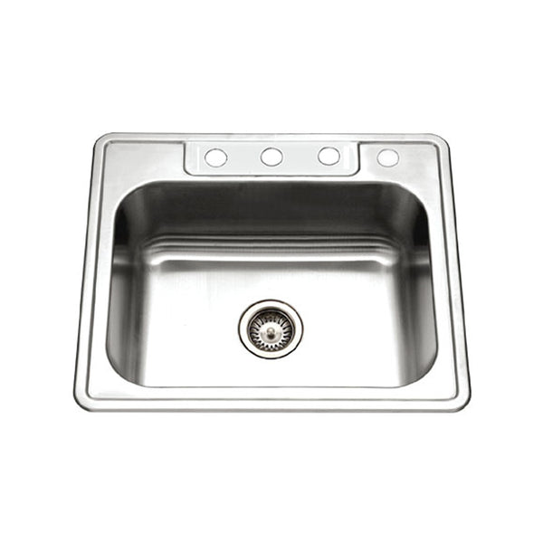 Houzer 25" Stainless Steel Topmount Single Bowl Kitchen Sink, 20 Gauge, 2522-8BS4-1