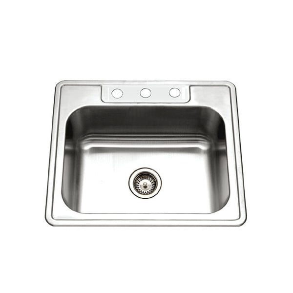 Houzer 25" Stainless Steel Topmount Single Bowl Kitchen Sink, 2522-9BS3-1