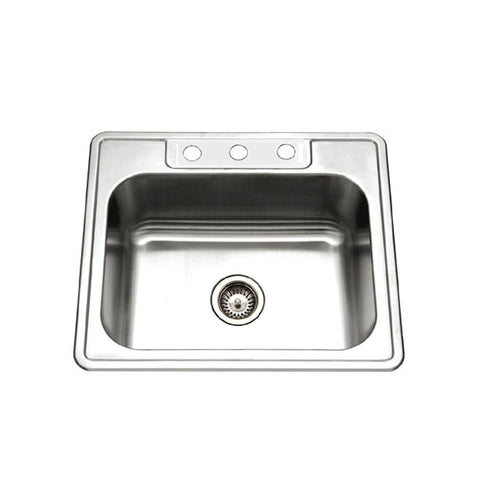 Houzer 25" Stainless Steel Topmount Single Bowl Kitchen Sink, 2522-9BS3-1