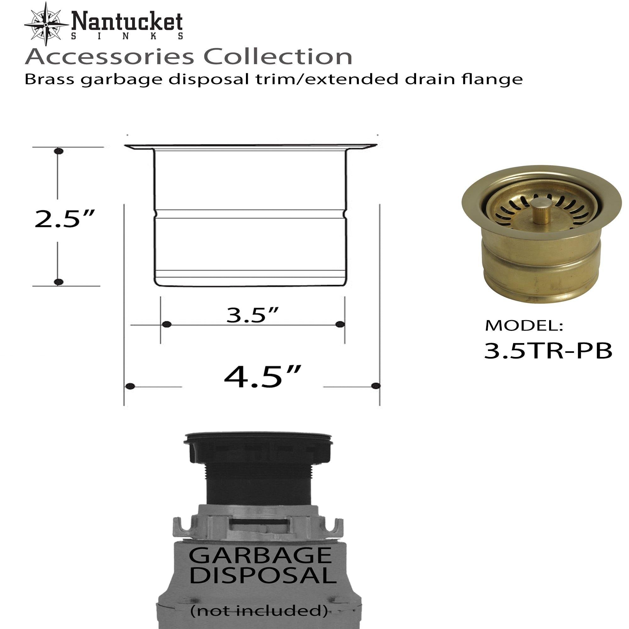 Nantucket Sinks Nantucket Sink 3.5 Inch Extended Flange Disposal Kitchen Drain Brass, 3.5EDF-PB - The Sink Boutique