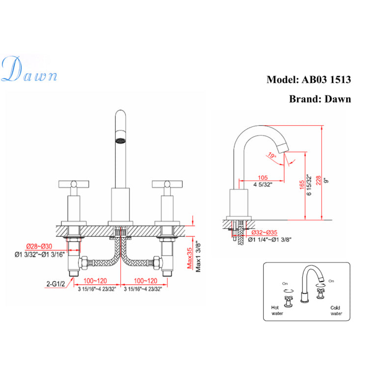 Dawn 9" 1.2 GPM Bathroom Faucet, Brushed Nickel, AB03 1513BN - The Sink Boutique