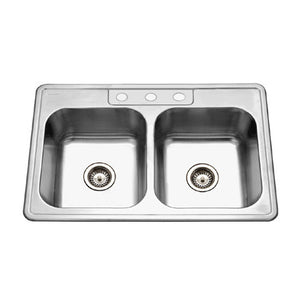 Alternate Image for Houzer 33" Stainless Steel Topmount Double Bowl Kitchen Sink, 20 Gauge, 3322-8BS3-1