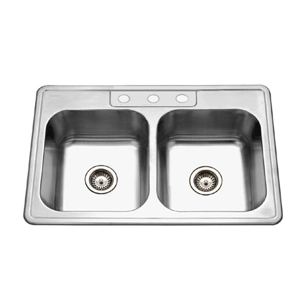 Houzer 33" Stainless Steel Topmount Double Bowl Kitchen Sink, 20 Gauge, 3322-8BS3-1