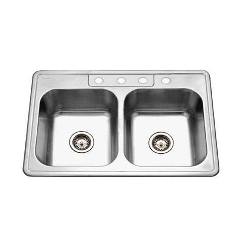 Houzer 33" Stainless Steel Topmount Double Bowl Kitchen Sink, 20 Gauge, 3322-8BS4-1