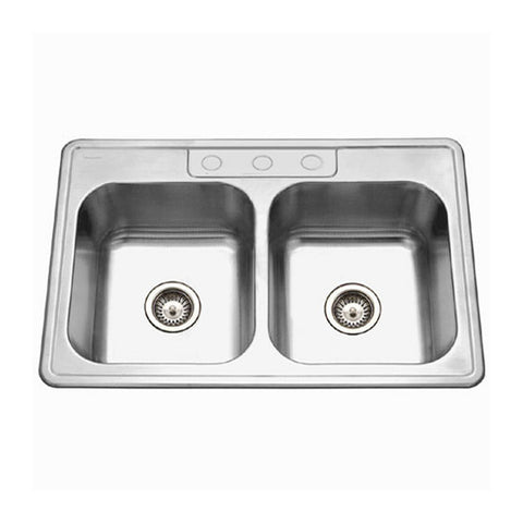 Houzer 33" Stainless Steel Topmount Double Bowl Kitchen Sink, 3322-9BS3-1