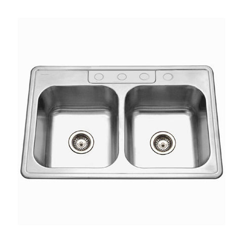 Houzer 33" Stainless Steel Topmount Double Bowl Kitchen Sink, 3322-9BS4-1