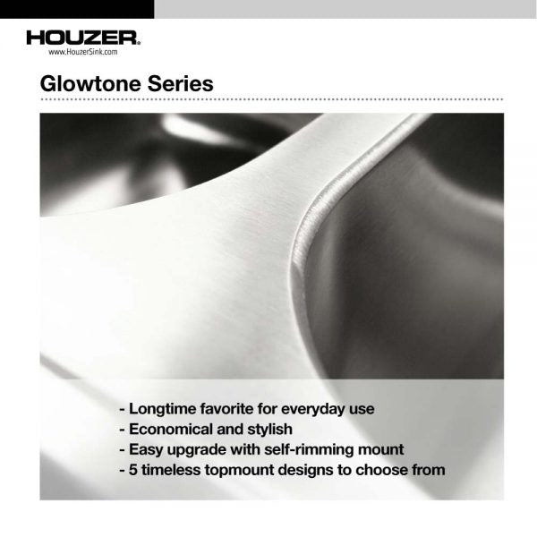 Houzer 33" Stainless Steel Topmount Double Bowl Kitchen Sink, 3322-9BS3-1 - The Sink Boutique