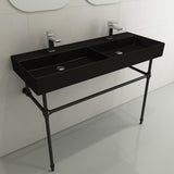 BOCCHI Milano 48" Rectangle Wallmount Fireclay Bathroom Sink, Double Basin, Matte Black, Single Faucet Hole, 1393-004-0132