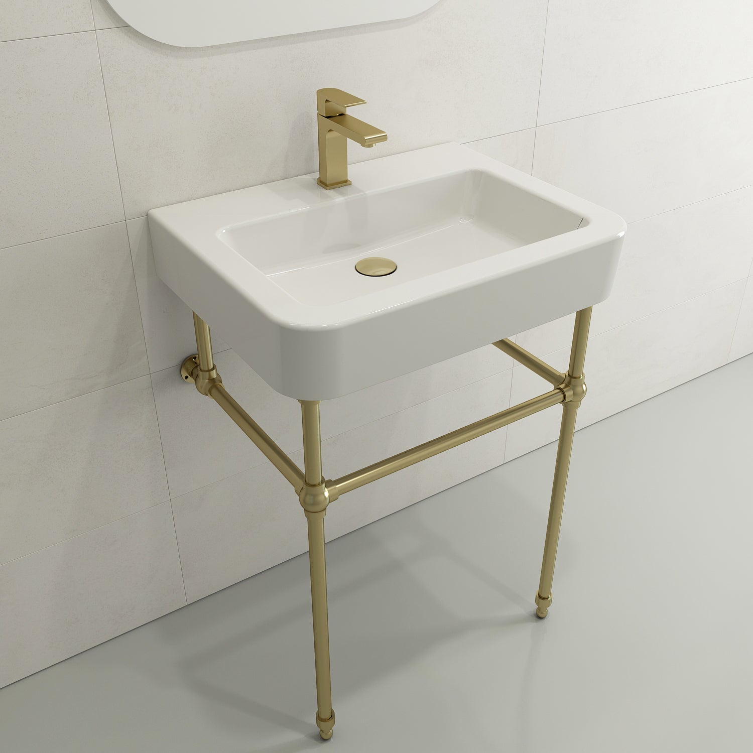 BOCCHI Parma 26" Rectangle Wallmount Fireclay Bathroom Sink, White, Single Faucet Hole, 1123-001-0126
