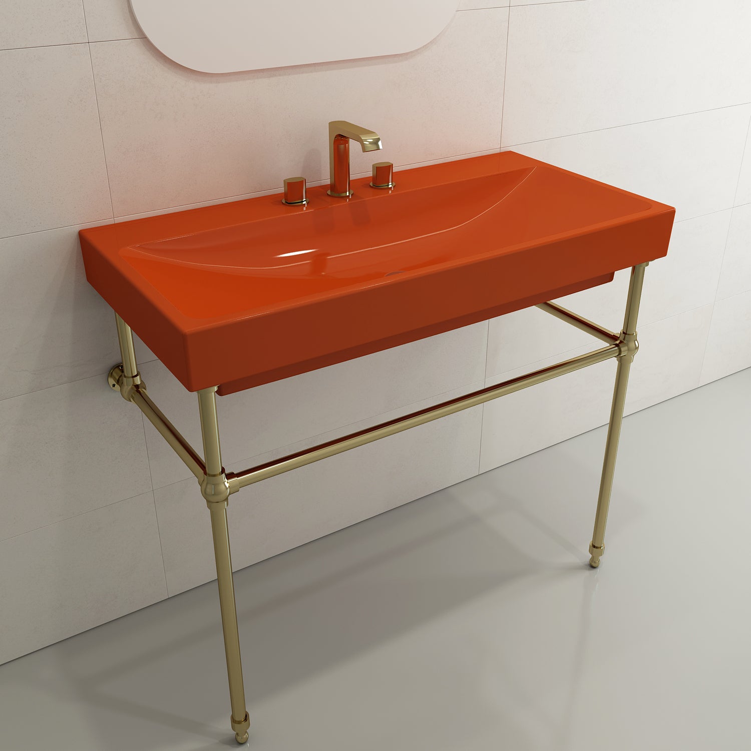 BOCCHI Scala 40" Rectangle Wallmount Fireclay Bathroom Sink, Orange, 3 Faucet Hole, 1079-012-0127