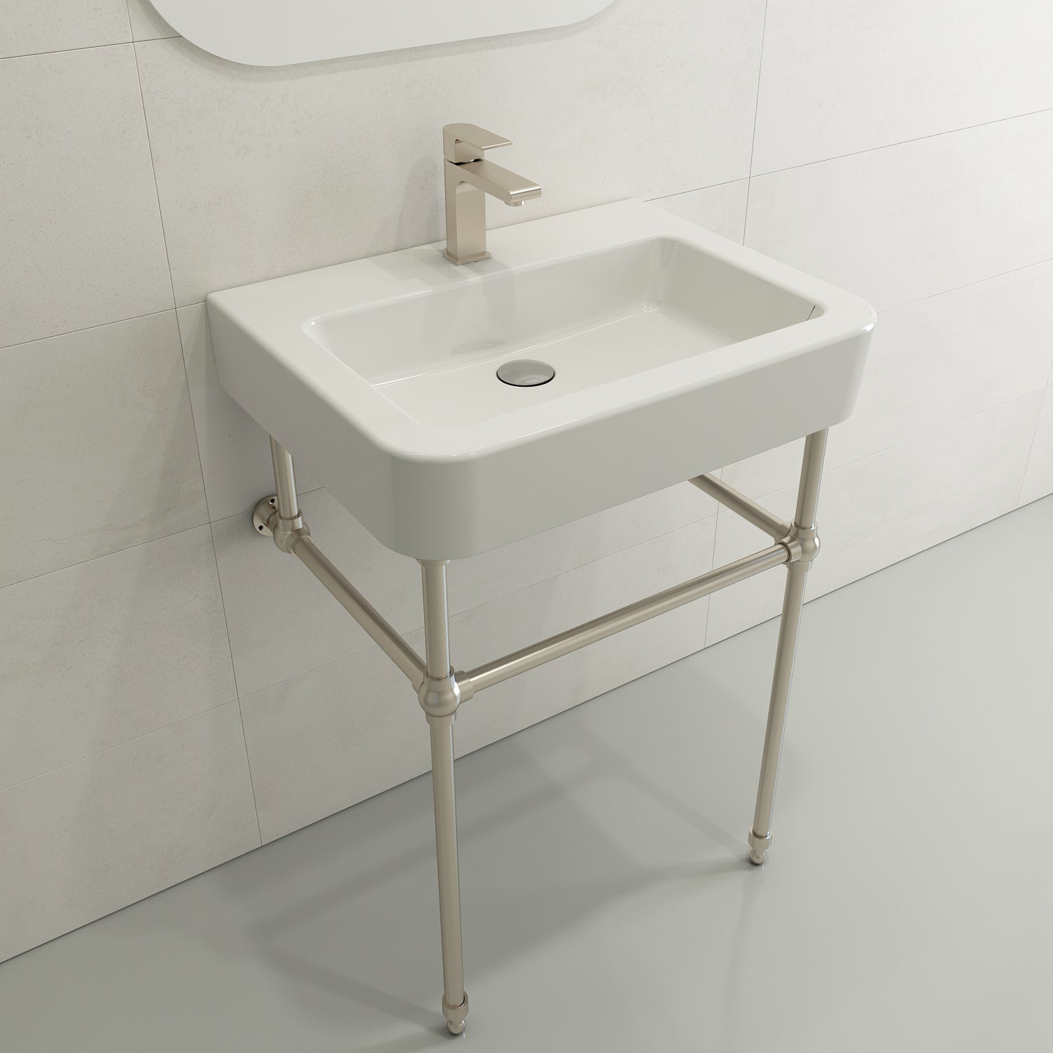 BOCCHI Parma 26" Rectangle Wallmount Fireclay Bathroom Sink, White, Single Faucet Hole, 1123-001-0126