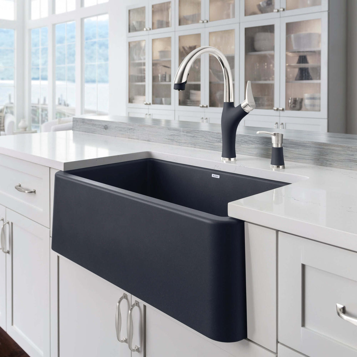 Blanco Ikon 30" Granite Composite Farmhouse Sink, Silgranit, Anthracit