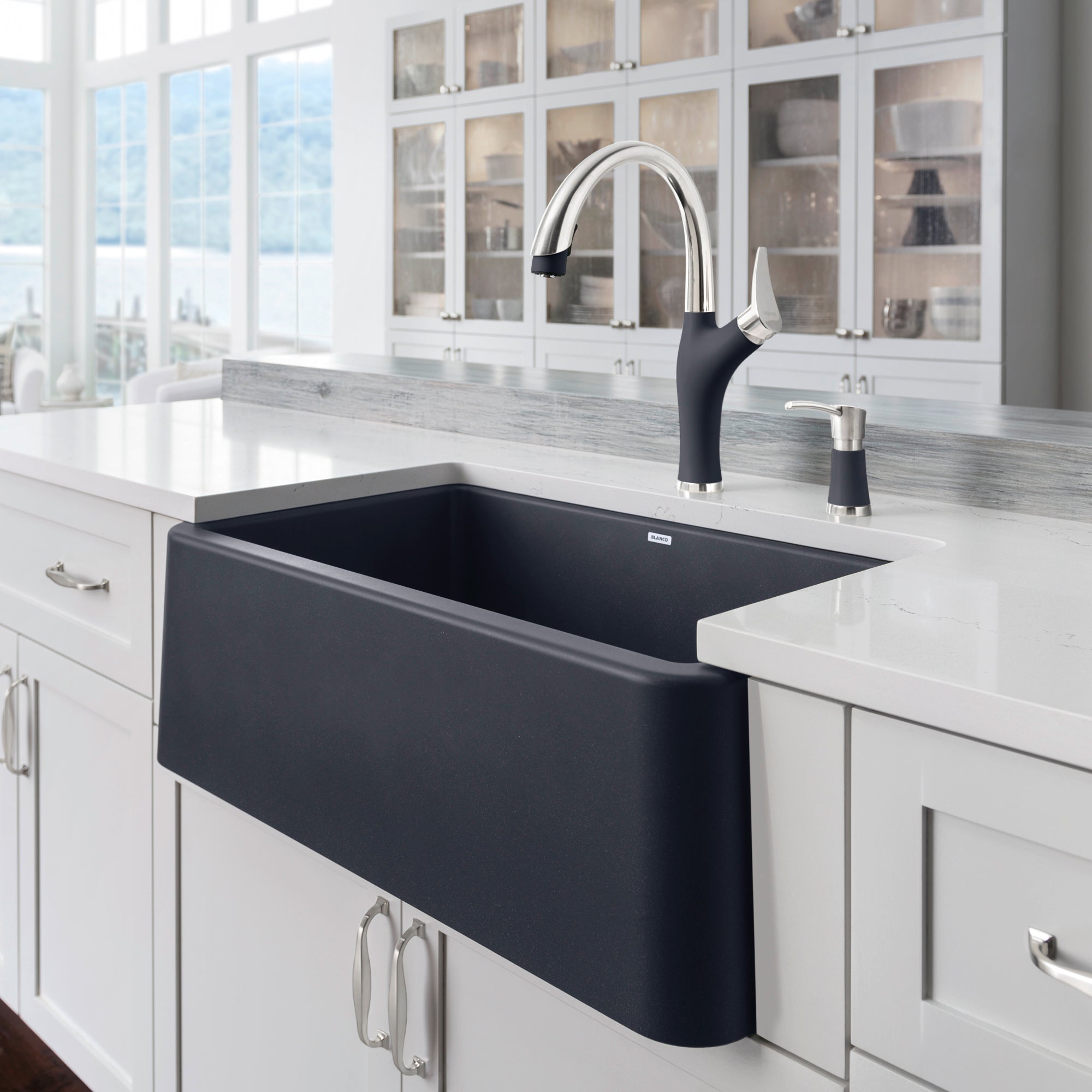 Blanco Ikon 30" Granite Composite Farmhouse Sink, Silgranit, Anthracite, 401732
