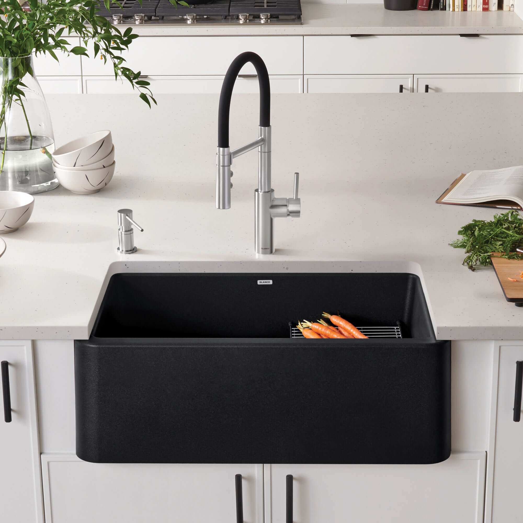 Blanco Ikon 30" Granite Composite Farmhouse Sink, Silgranit, Anthracite, 401732