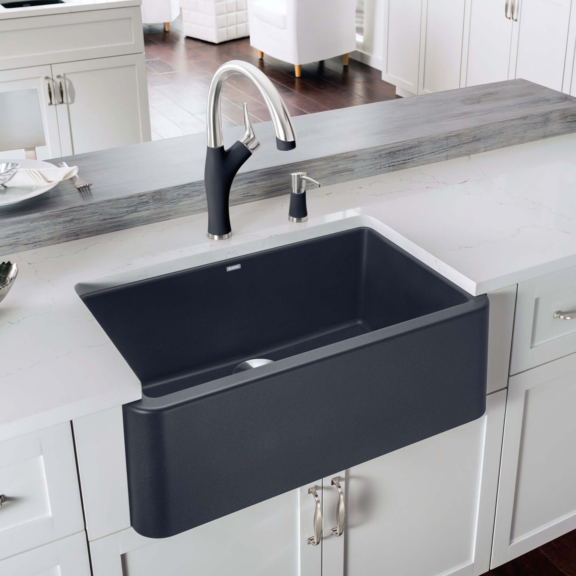 Blanco Ikon 30" Granite Composite Farmhouse Sink, Silgranit, Anthracite, 401732