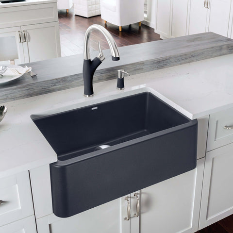 Blanco Ikon 30" Granite Composite Farmhouse Sink, Silgranit, Anthracit