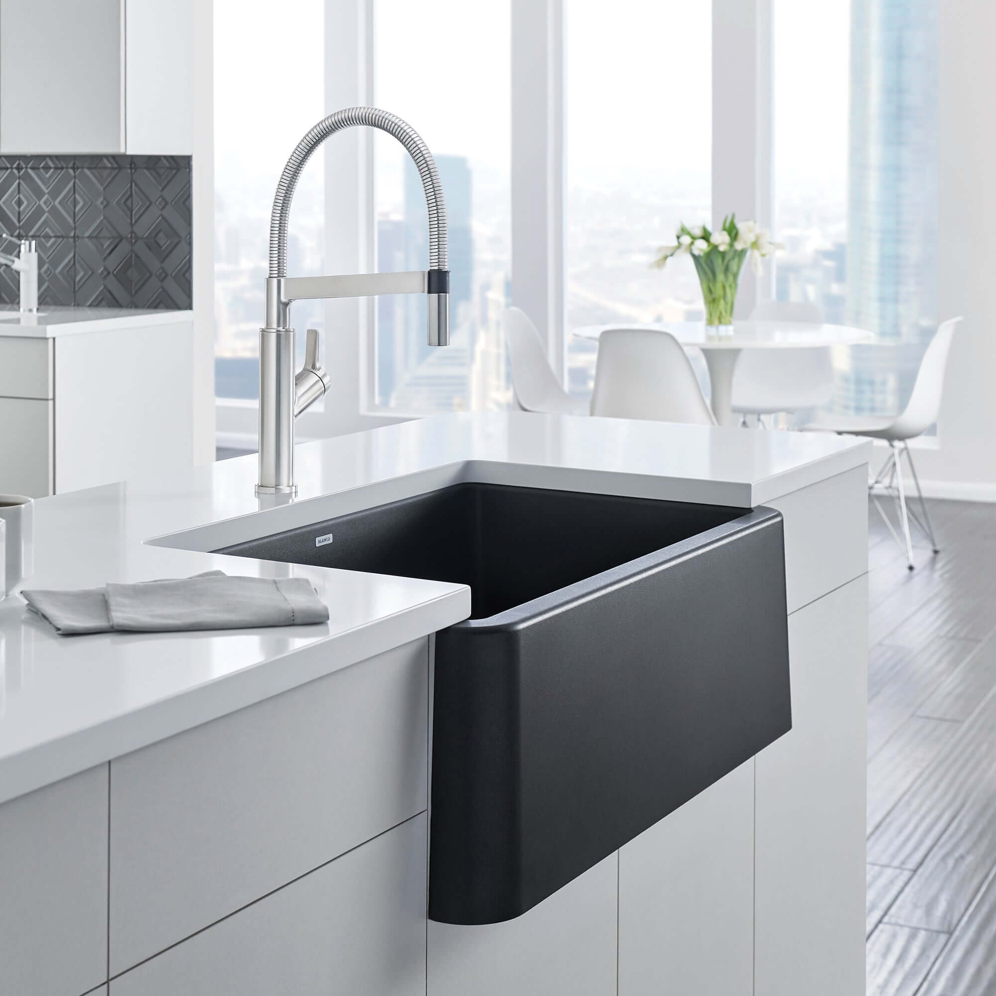 Blanco Ikon 33" Granite Composite Farmhouse Sink, Silgranit, Anthracite, 401895