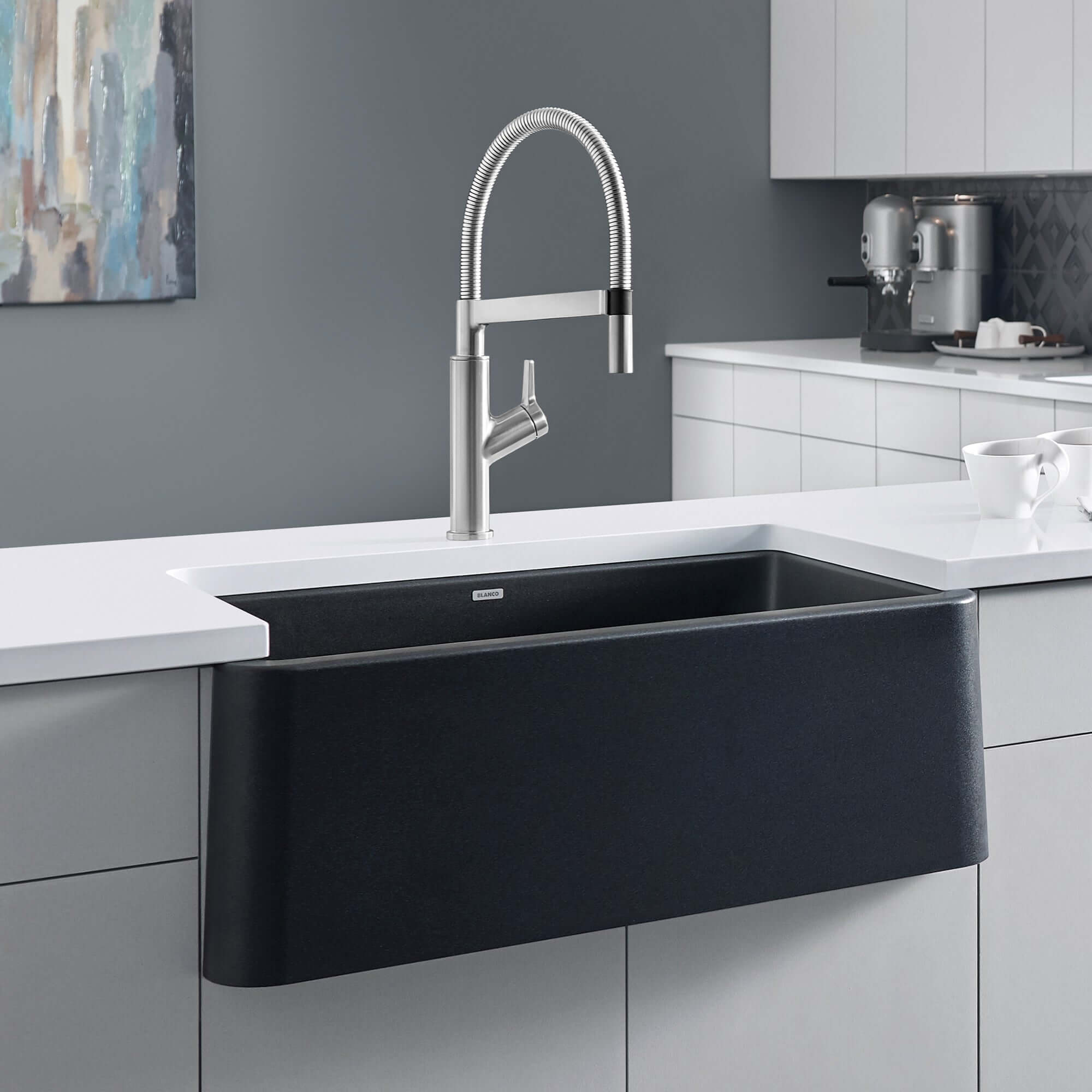Blanco Ikon 33" Granite Composite Farmhouse Sink, Silgranit, Anthracite, 401895