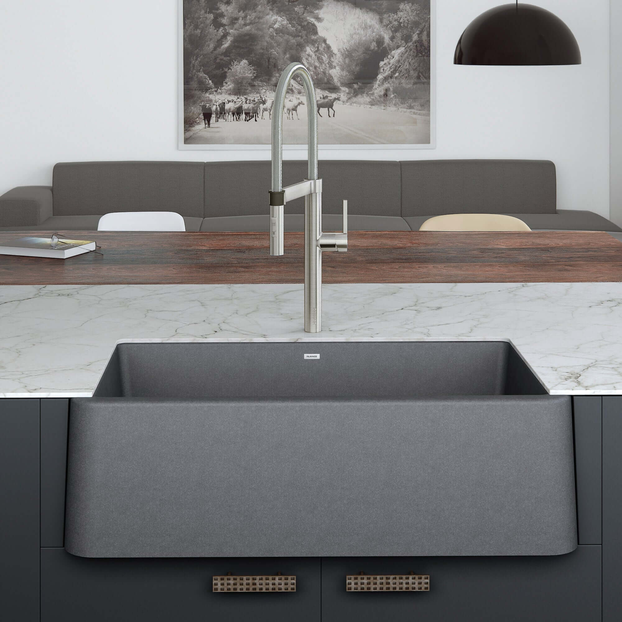 Blanco Ikon 33" Granite Composite Farmhouse Sink, Silgranit, Metallic Gray, 401900