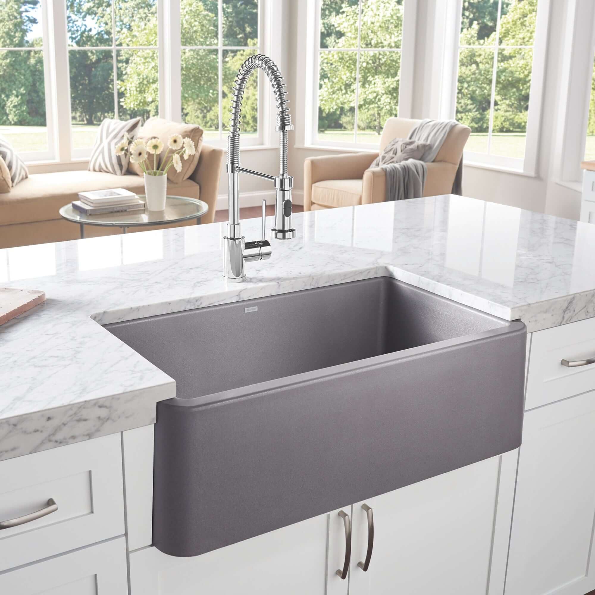 Blanco Ikon 33" Granite Composite Farmhouse Sink, Silgranit, Metallic Gray, 401900
