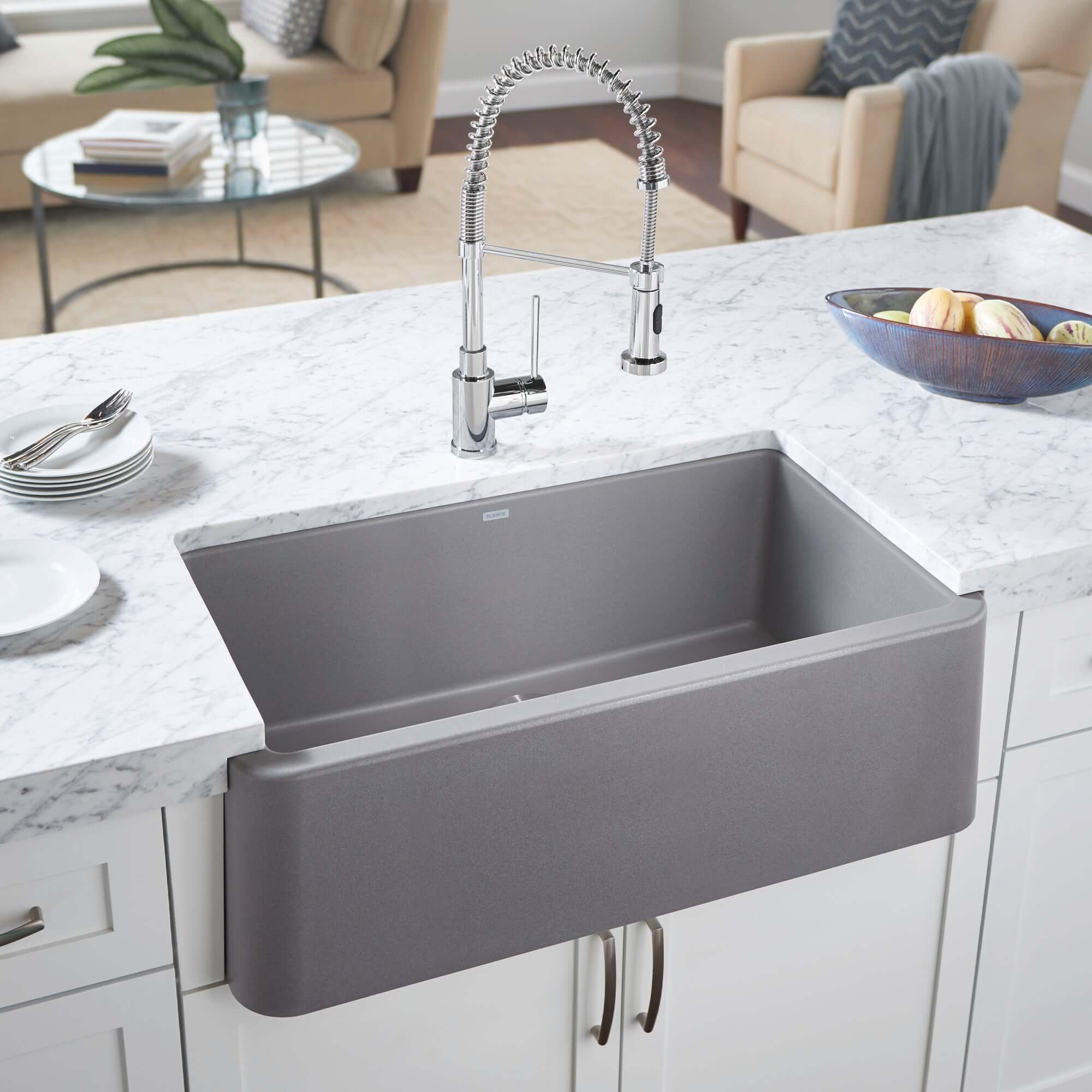 Blanco Ikon 33" Granite Composite Farmhouse Sink, Silgranit, Metallic Gray, 401900