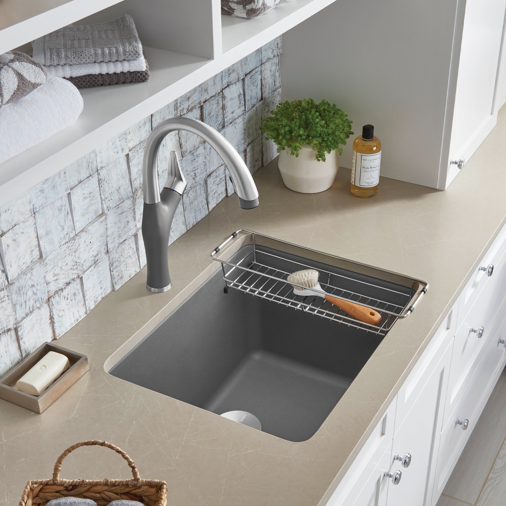 Blanco Liven 25" Dual Mount Granite Composite Laundry Sink, Silgranit, Metallic Gray, 401924