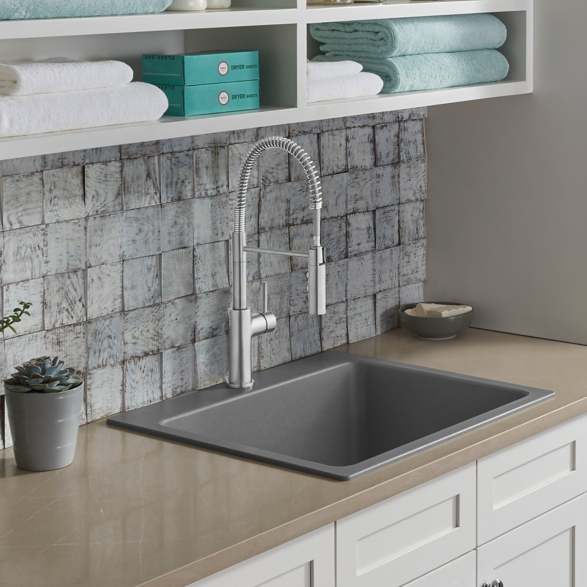 Blanco Liven 25" Dual Mount Granite Composite Laundry Sink, Silgranit, Metallic Gray, 401924
