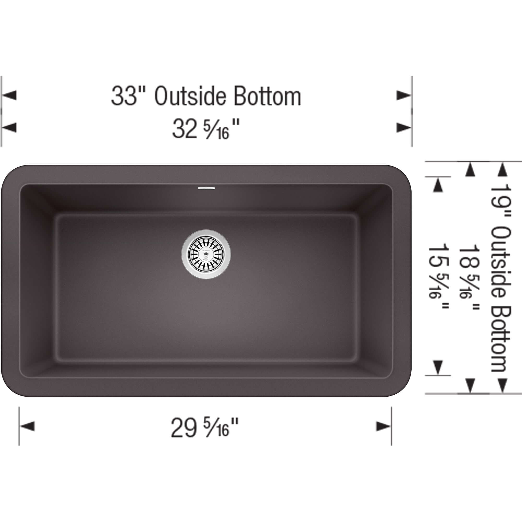 Blanco Ikon 33" Granite Composite Farmhouse Sink, Silgranit, Cinder, 401985