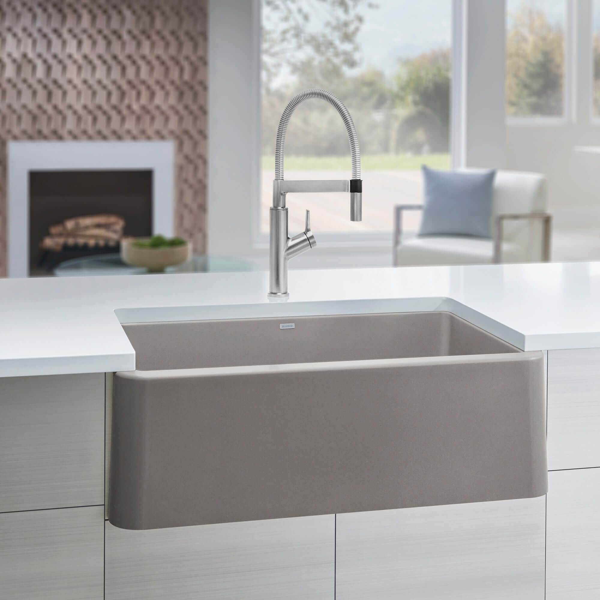 Blanco Ikon 33" Granite Composite Farmhouse Sink, Silgranit, Truffle, 401988