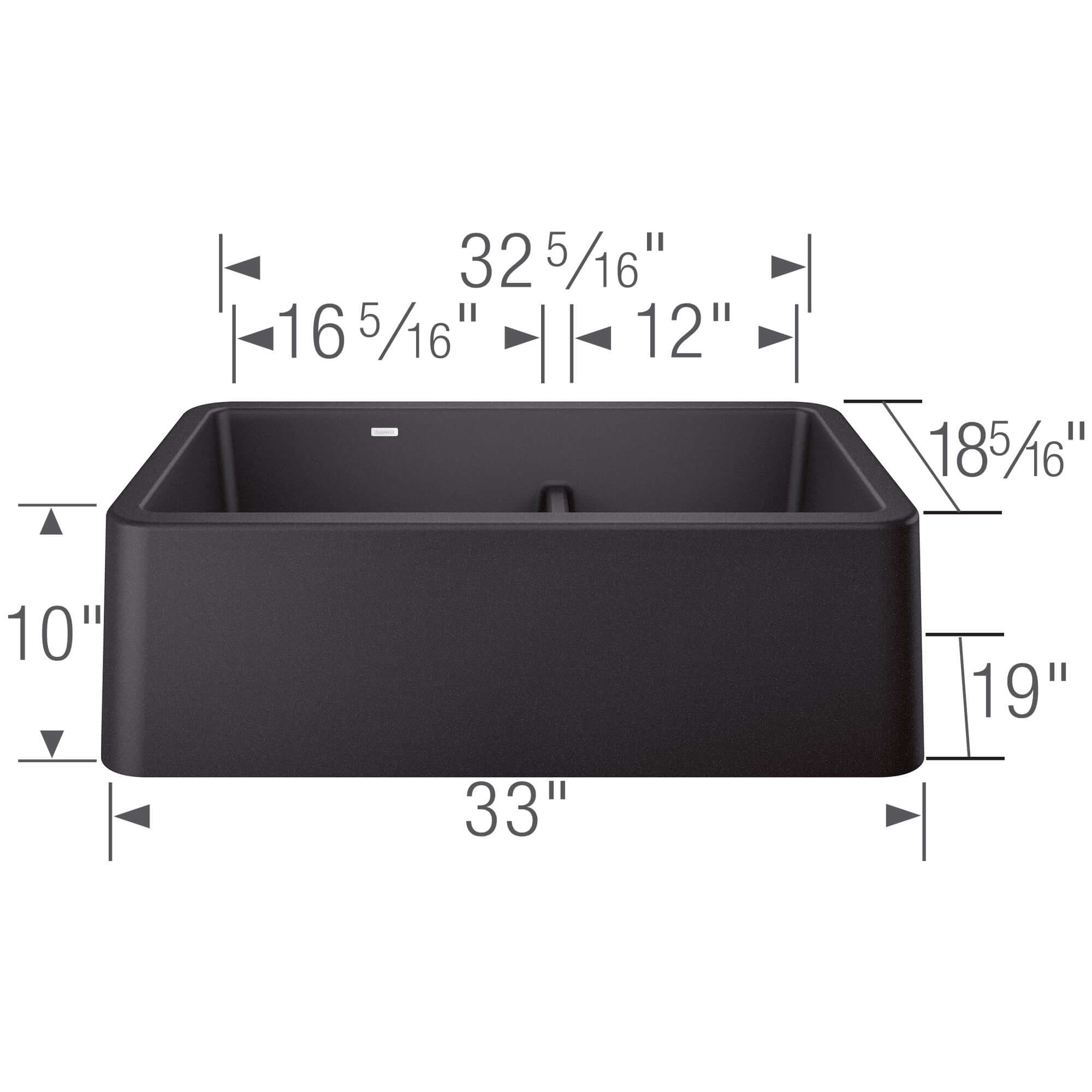 Blanco Ikon 33" Granite Composite Farmhouse Sink, Silgranit, 60/40 Double Bowl, Anthracite, 402322