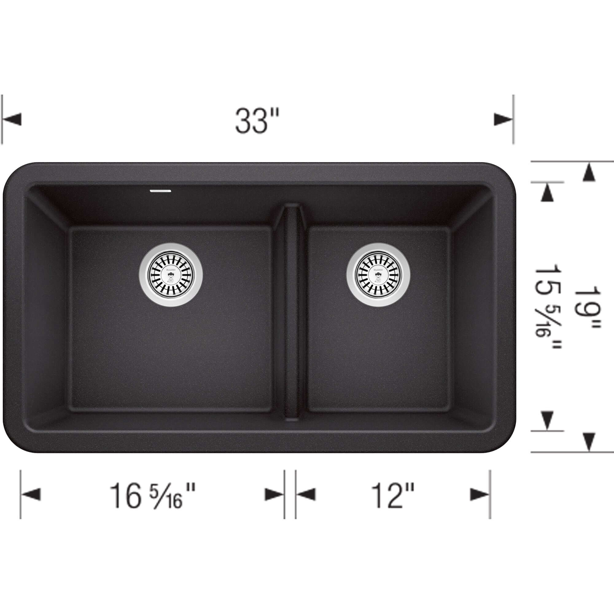 Blanco Ikon 33" Granite Composite Farmhouse Sink, Silgranit, 60/40 Double Bowl, Anthracite, 402322