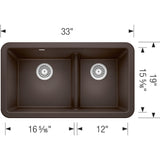 Blanco Ikon 33" Granite Composite Farmhouse Sink, Silgranit, 60/40 Double Bowl, Cafe, 402323