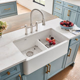 Blanco Ikon 33" Granite Composite Farmhouse Sink, Silgranit, 60/40 Double Bowl, White, 402324