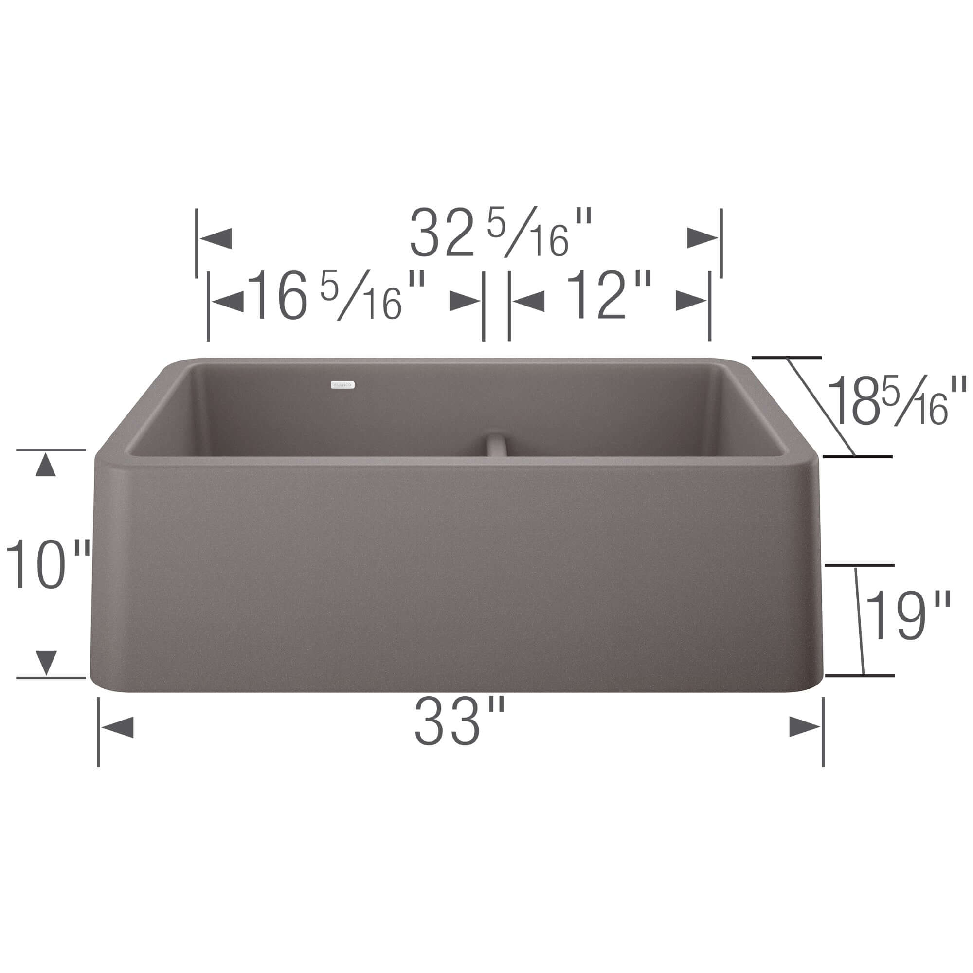 Blanco Ikon 33" Granite Composite Farmhouse Sink, Silgranit, 60/40 Double Bowl, Metallic Gray, 402325