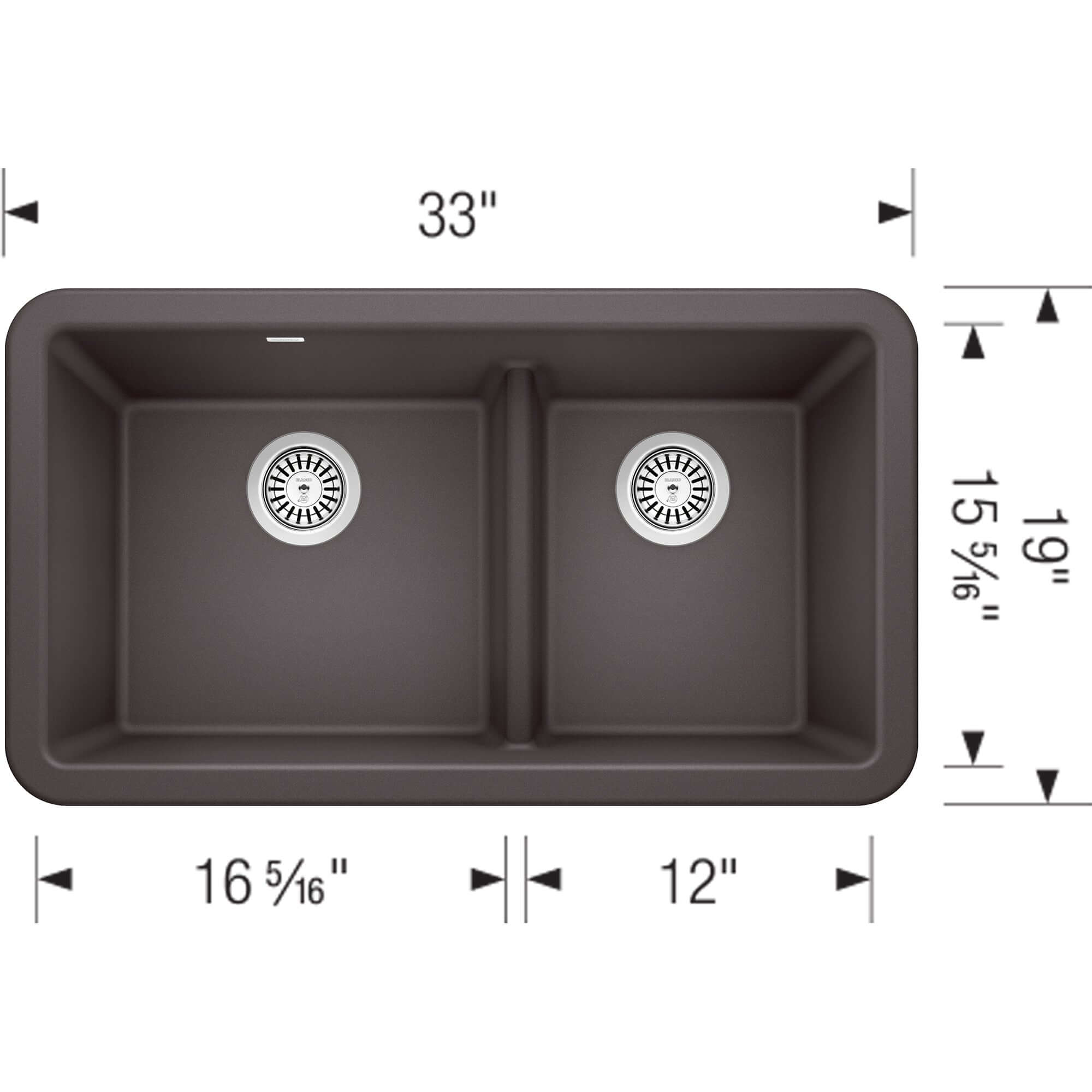 Blanco Ikon 33" Granite Composite Farmhouse Sink, Silgranit, 60/40 Double Bowl, Cinder, 402326