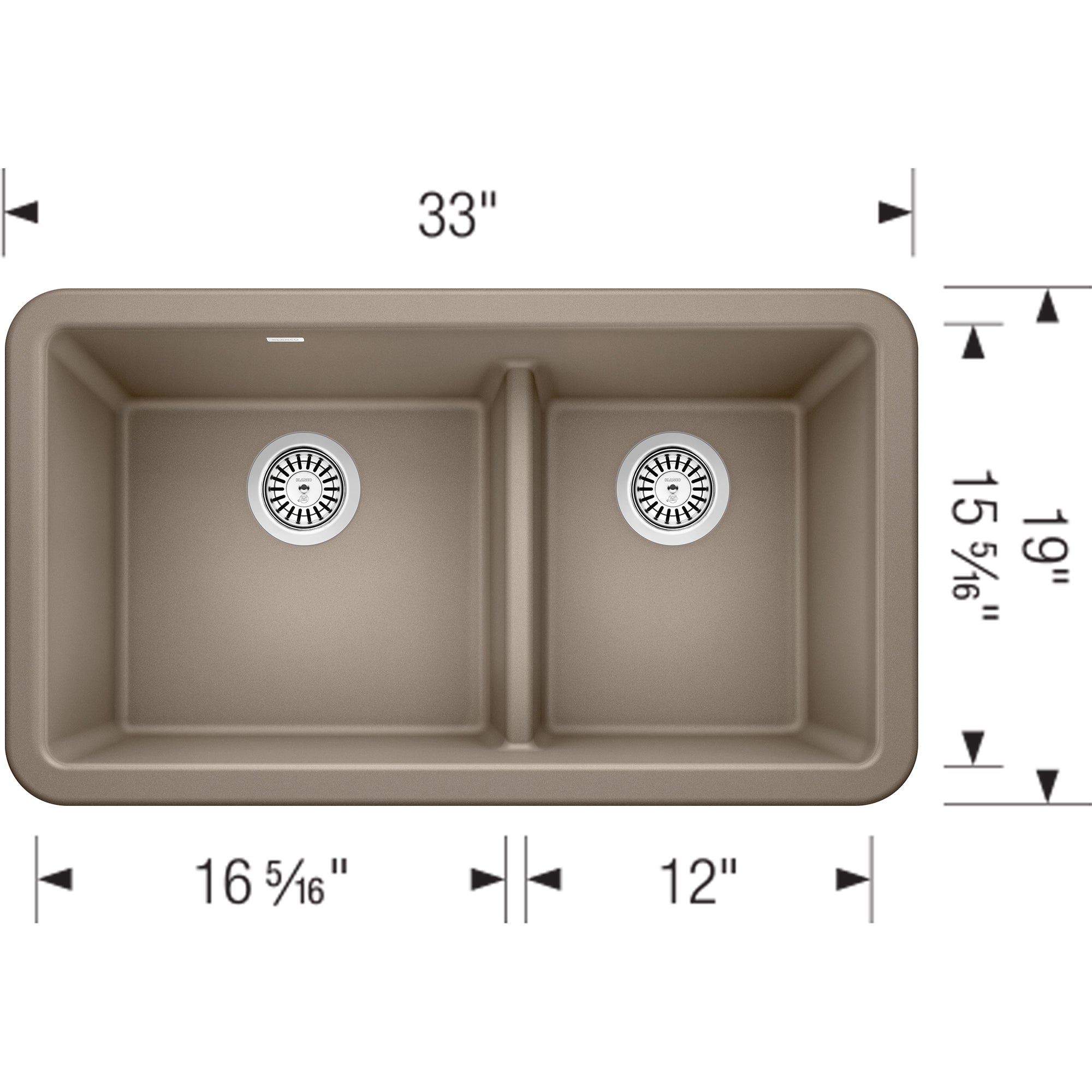 Blanco Ikon 33" Granite Composite Farmhouse Sink, Silgranit, 60/40 Double Bowl, Truffle, 402329