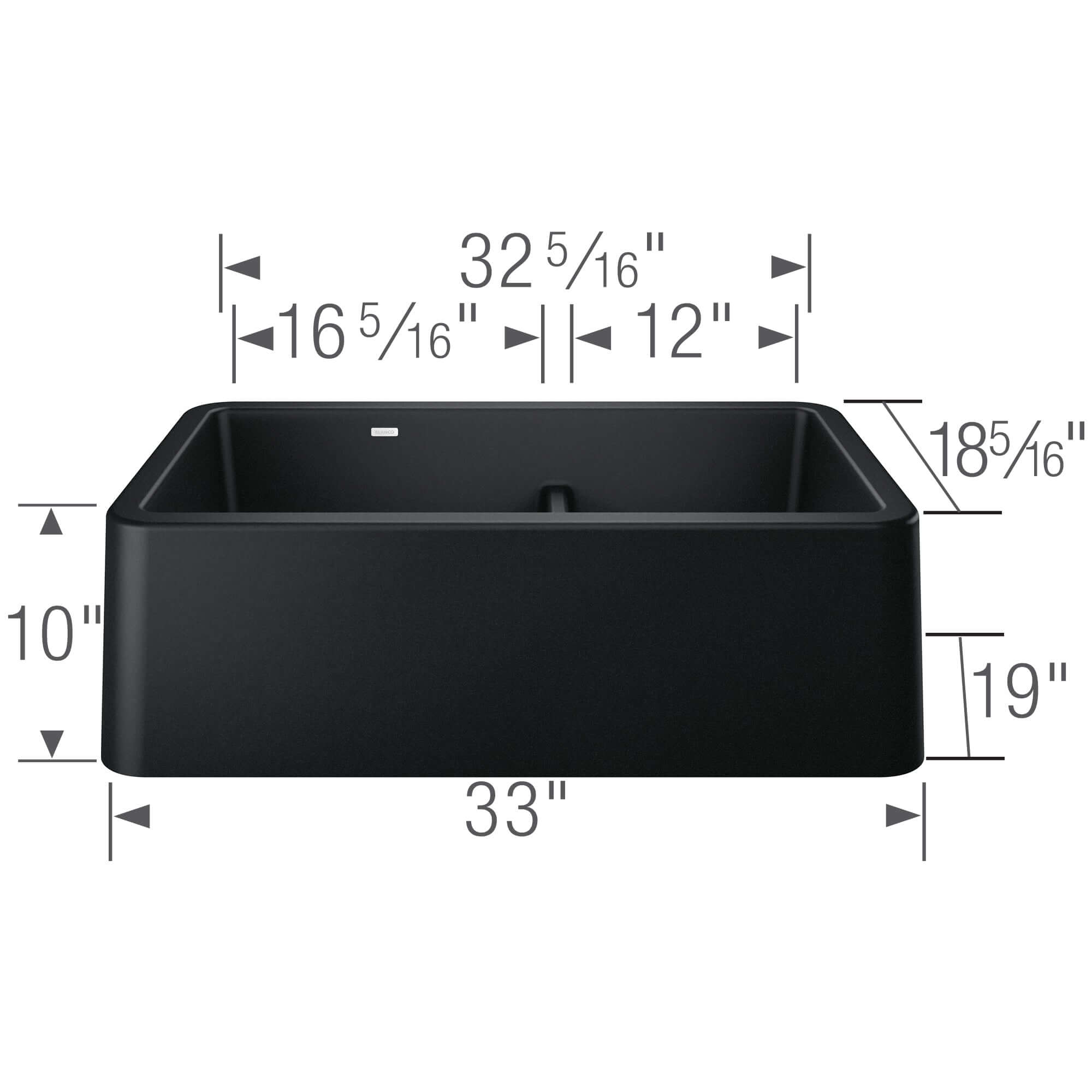 Blanco Ikon 33" Granite Composite Farmhouse Sink, Silgranit, 60/40 Double Bowl, Coal Black, 402525