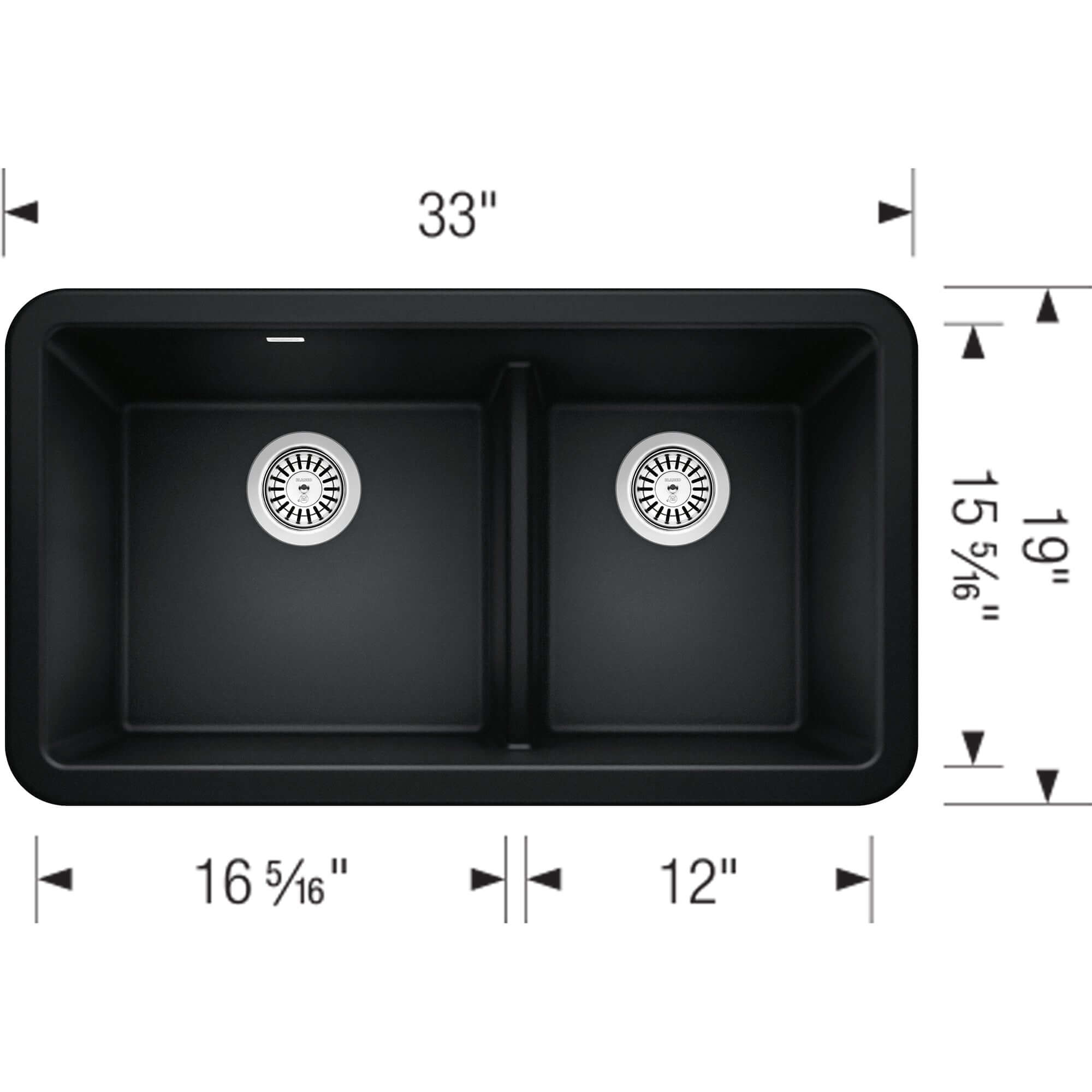 Blanco Ikon 33" Granite Composite Farmhouse Sink, Silgranit, 60/40 Double Bowl, Coal Black, 402525