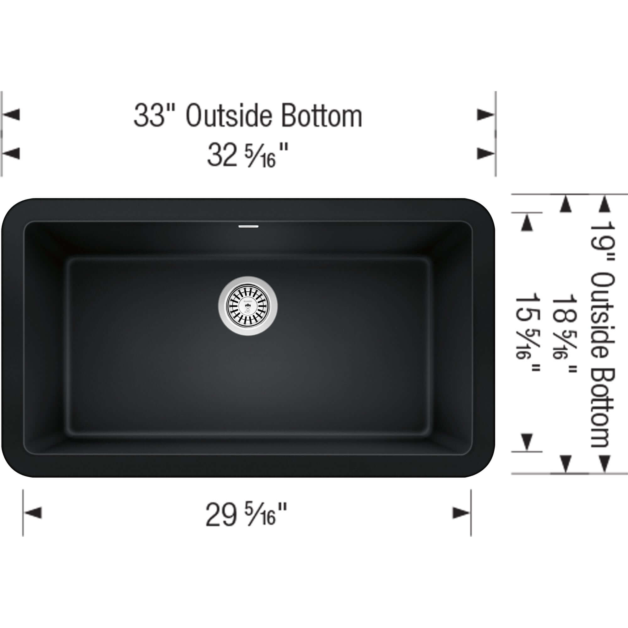 Blanco Ikon 33" Granite Composite Farmhouse Sink, Silgranit, Coal Black, 402575
