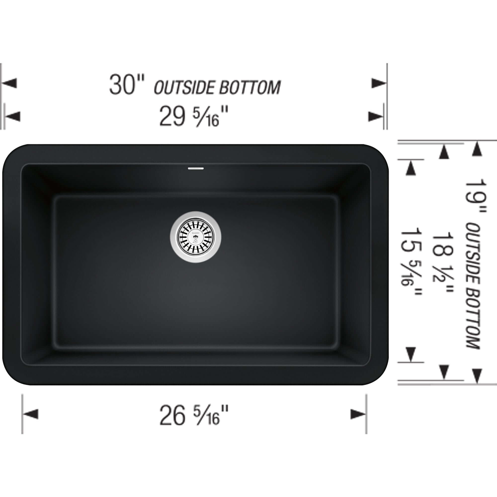 Blanco Ikon 30" Granite Composite Farmhouse Sink, Silgranit, Coal Black, 402576