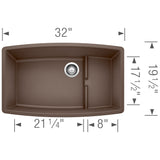 Blanco Performa 32" Undermount Granite Composite Kitchen Sink with Accessories, Silgranit, Cafe, 440063