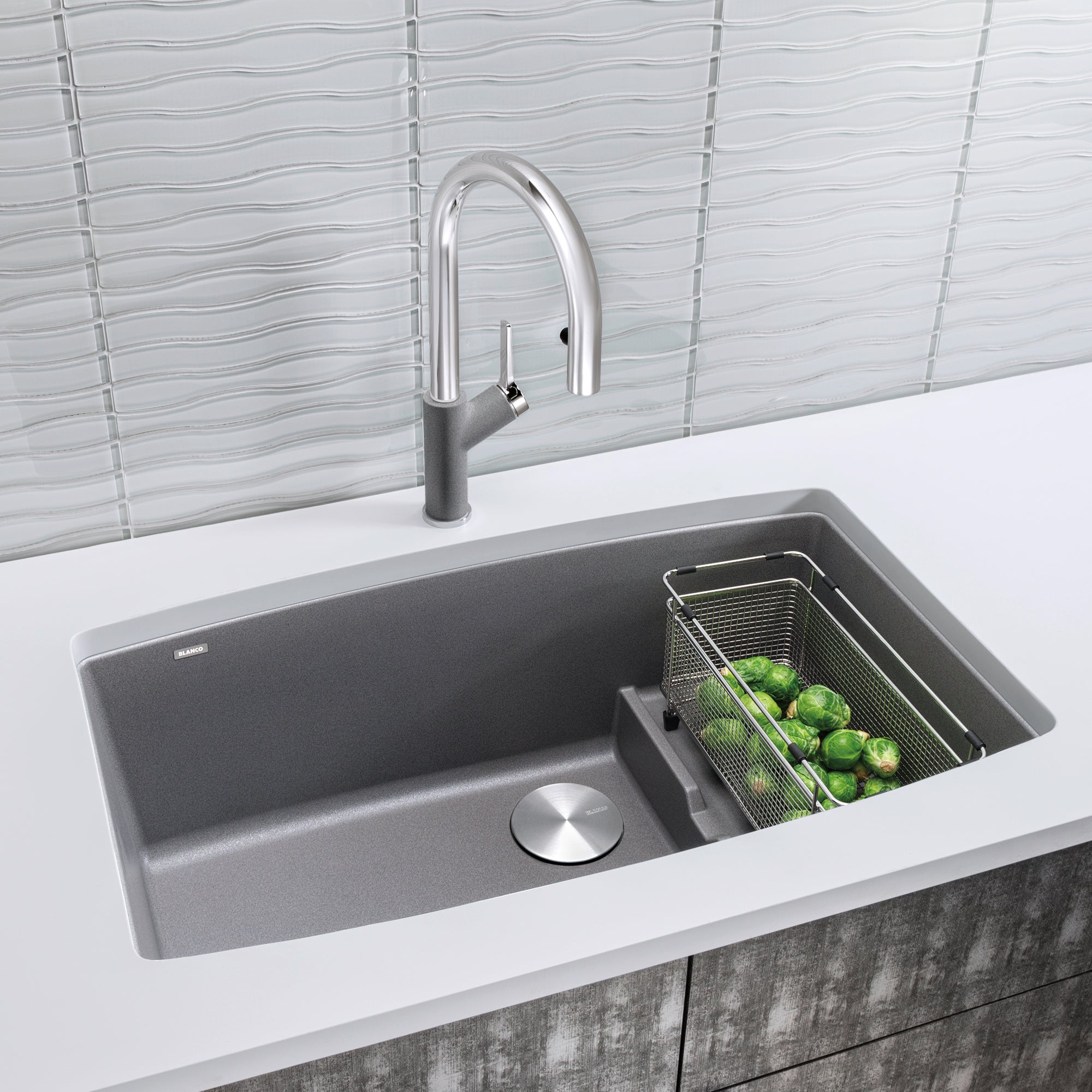 Blanco Performa 32" Undermount Granite Composite Kitchen Sink with Accessories, Silgranit, Metallic Gray, 440067