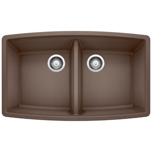 Alternate Image for Blanco Performa 33" Undermount Granite Composite Kitchen Sink, Silgranit, 50/50 Double Bowl, Cafe, 440068