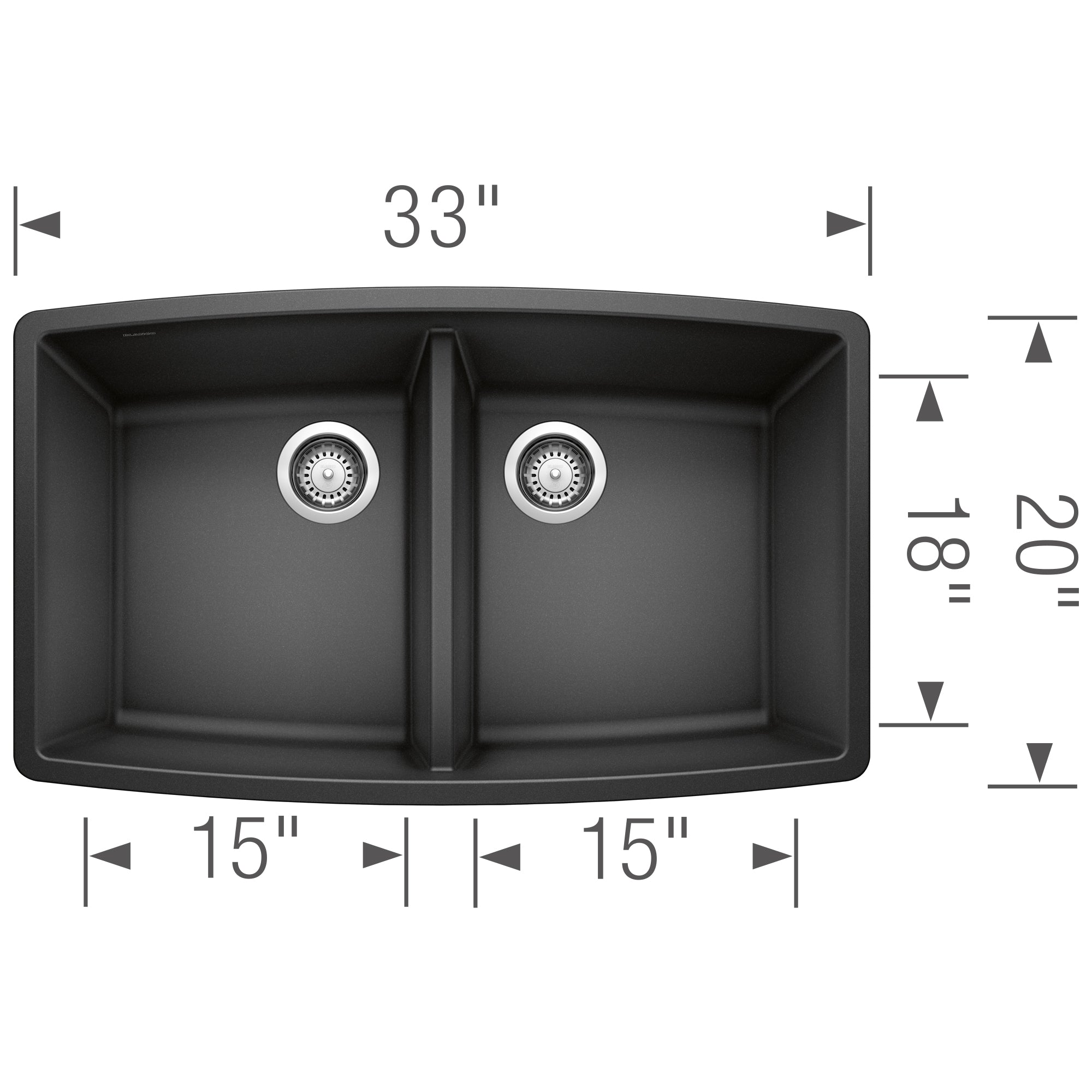 Blanco Performa 33" Undermount Granite Composite Kitchen Sink, Silgranit, 50/50 Double Bowl, Anthracite, 440069