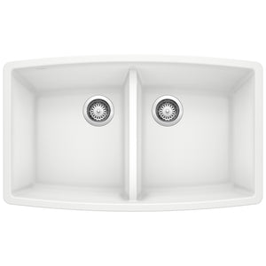 Alternate Image for Blanco Performa 33" Undermount Granite Composite Kitchen Sink, Silgranit, 50/50 Double Bowl, White, 440071