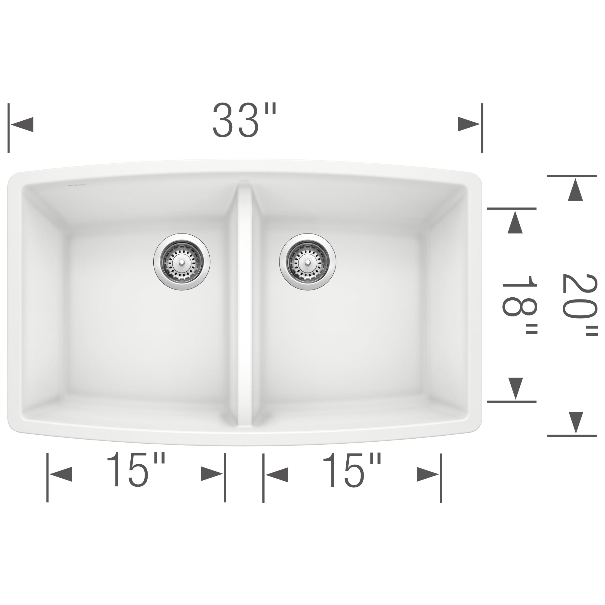 Blanco Performa 33" Undermount Granite Composite Kitchen Sink, Silgranit, 50/50 Double Bowl, White, 440071