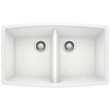 Blanco Performa 33" Undermount Granite Composite Kitchen Sink, Silgranit, 50/50 Double Bowl, White, 440071