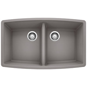 Alternate Image for Blanco Performa 33" Undermount Granite Composite Kitchen Sink, Silgranit, 50/50 Double Bowl, Metallic Gray, 440072